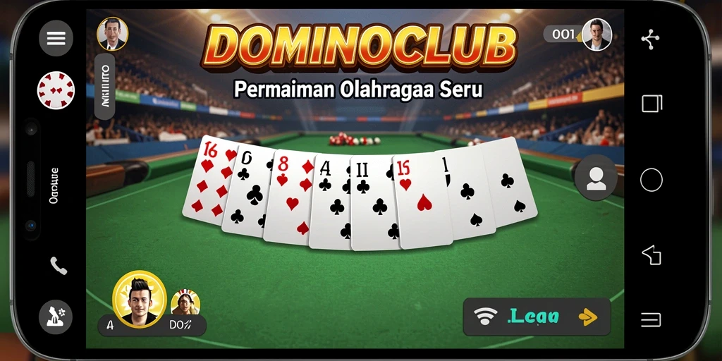 Tampilan gameplay <strong>DOMINOCLUB</strong> yang seru dalam pertandingan olahraga domino.