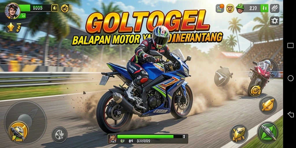 Tampilan gameplay GOLTOGEL yang mendebarkan saat balapan motor.