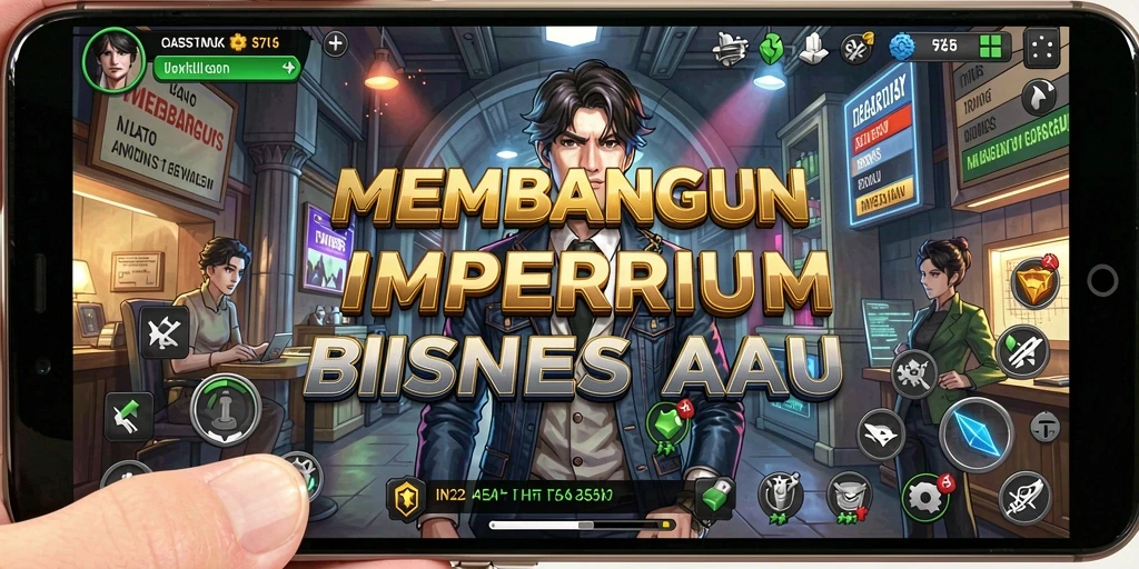 Tangkapan layar IN22 menunjukkan pengalaman menyenangkan membangun kerajaan bisnis.