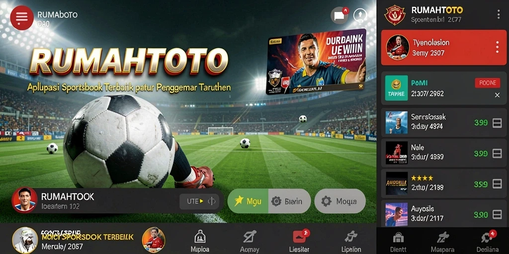 Tampilan antarmuka RUMAHTOTO dengan berbagai pilihan taruhan olahraga.