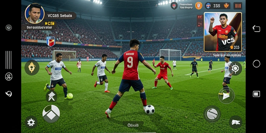 Gameplay seru dalam VC55 dengan aksi sepak bola yang mendebarkan.