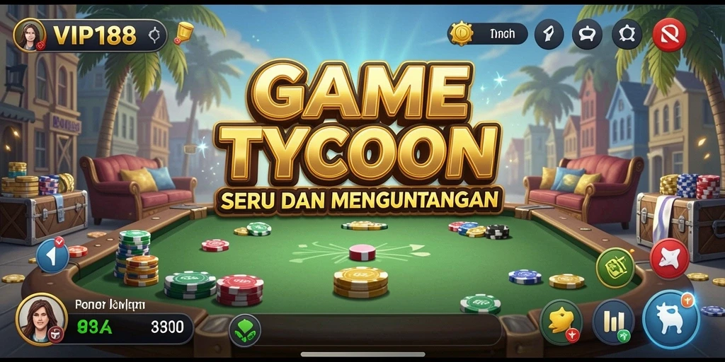 Screenshot utama VIP188 menampilkan gameplay membangun bisnis Tycoon yang seru.